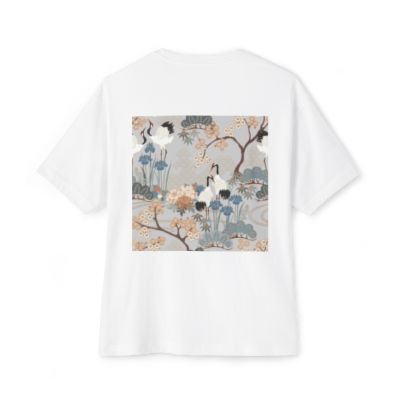 Crane Floral Print Tee | Japanese Crane Ukiyo-e Back Graphic