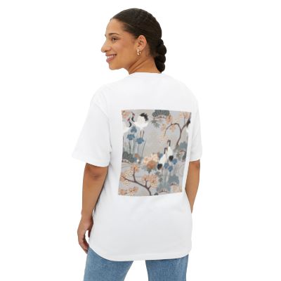 Crane Floral Print Tee | Japanese Crane Ukiyo-e Back Graphic